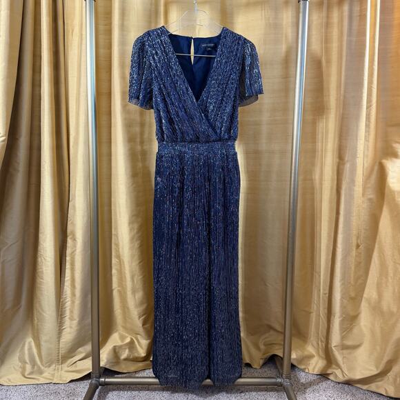 NWOT Banana republic size xs navy/silver metallic short sleeves jumpsuit - Picture 1 of 10